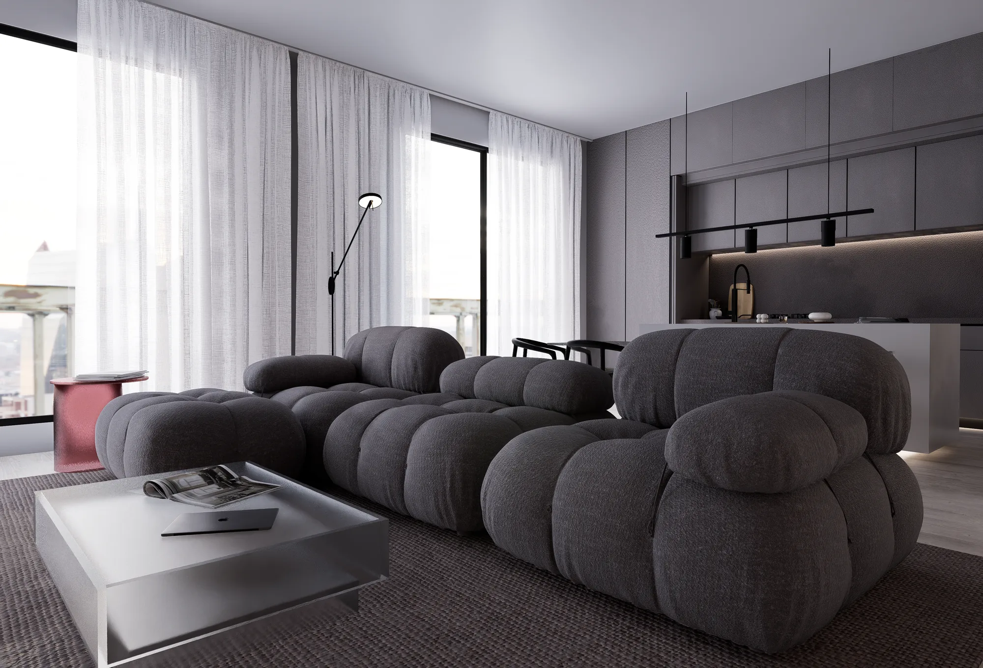 Salon — vue vers la cuisine, angle alternatif
